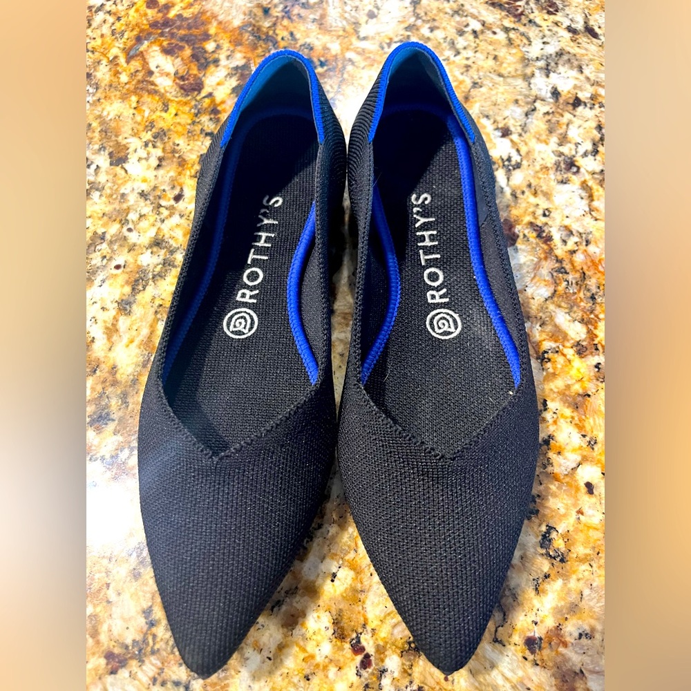 Rothy's Black and Blue Pointe Flats Size 8